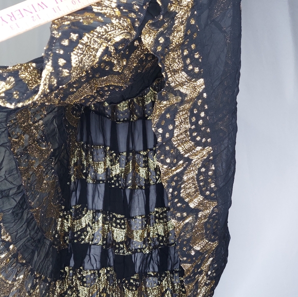 Sheer Maxi Skirt 1X Black Metallic Lace Full Aline Midi Maxi Skirt Boho Witchy - Picture 5 of 8